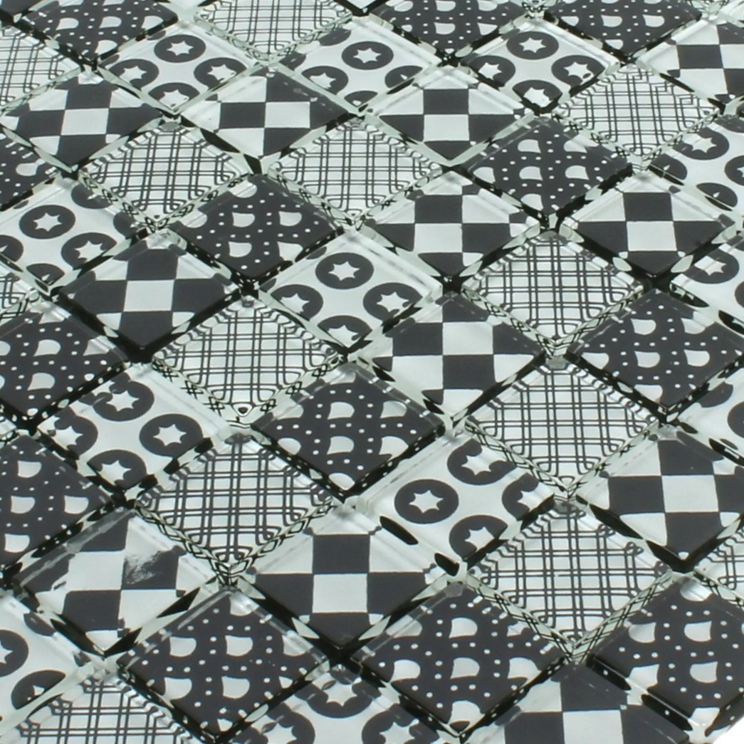 Azulejos De Mosaico Cristal Rainbow Negro Blanco