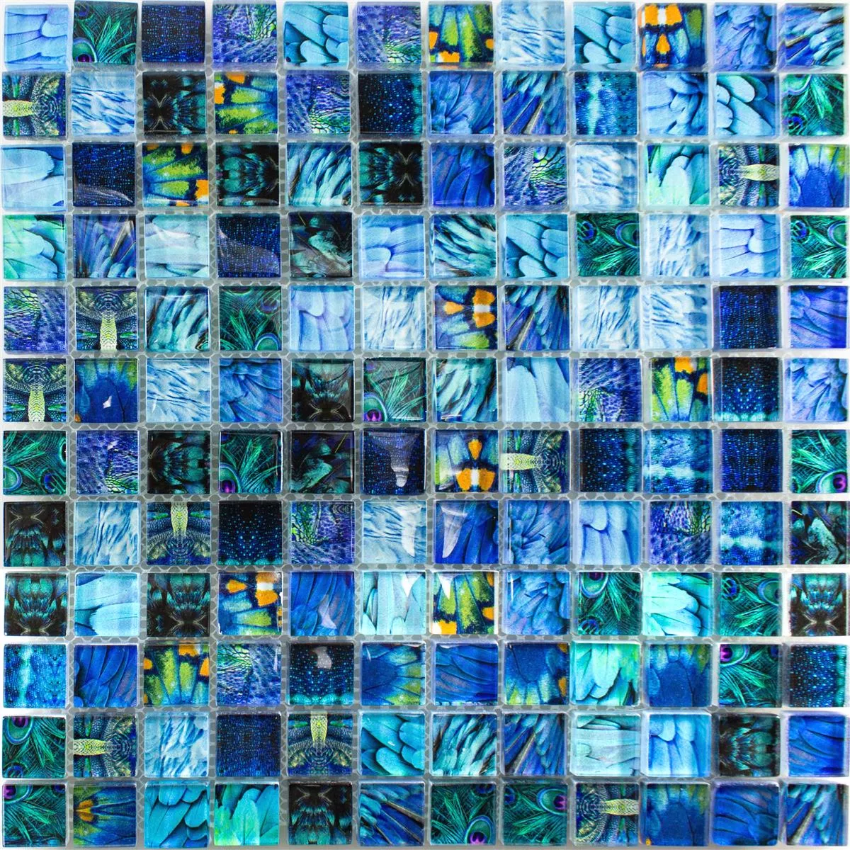Muestra Mosaico de Cristal Azulejos Peafowl Azul 23