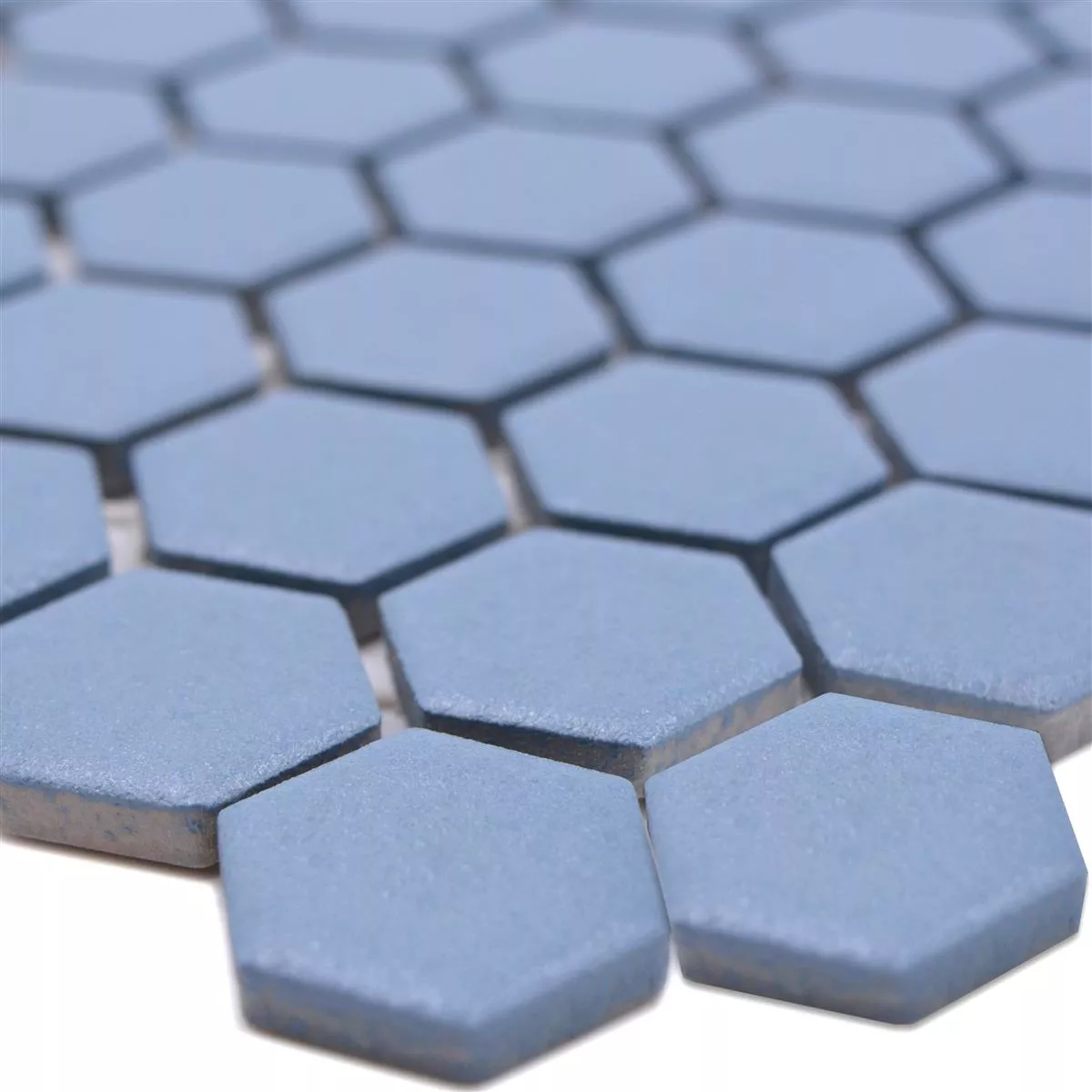 Muestra Mosaico Cerámico Bismarck R10B Hexagonales Azul H23