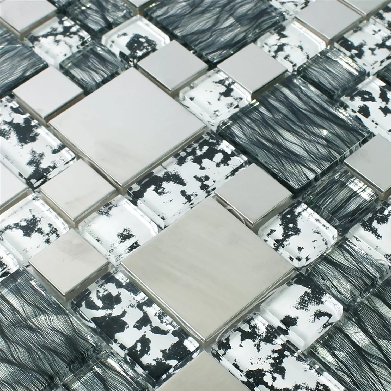 Cristal Acero Inoxidable Mosaico Rio Negro Plateado Blanco