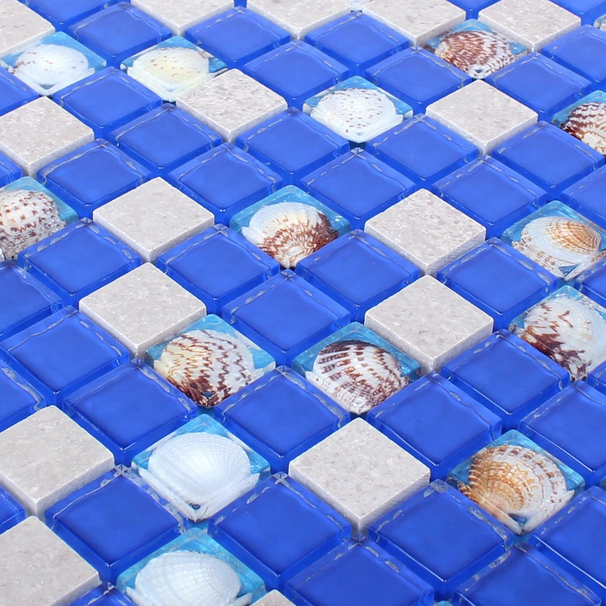 Muestra Mosaico De Cristal Azulejos De Piedra Natura Tatvan Concha Azul Gris