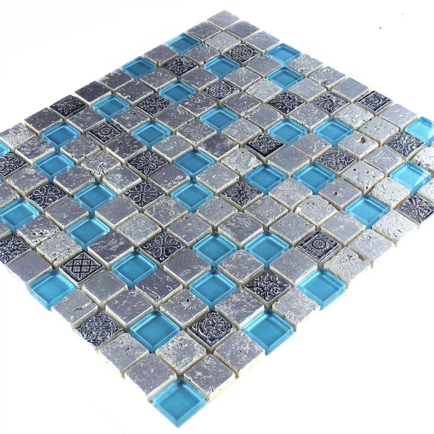 Azulejos De Mosaico Cristal Resina Piedra Mezcla Azul Plateado