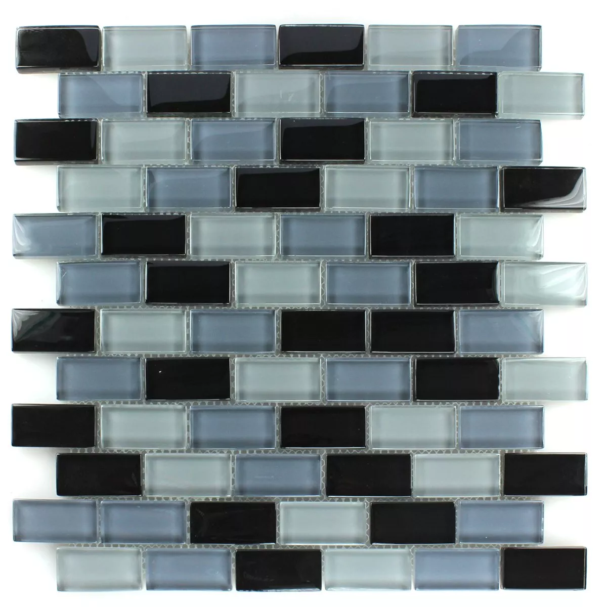 Muestra Azulejos De Mosaico Cristal Brick Negro