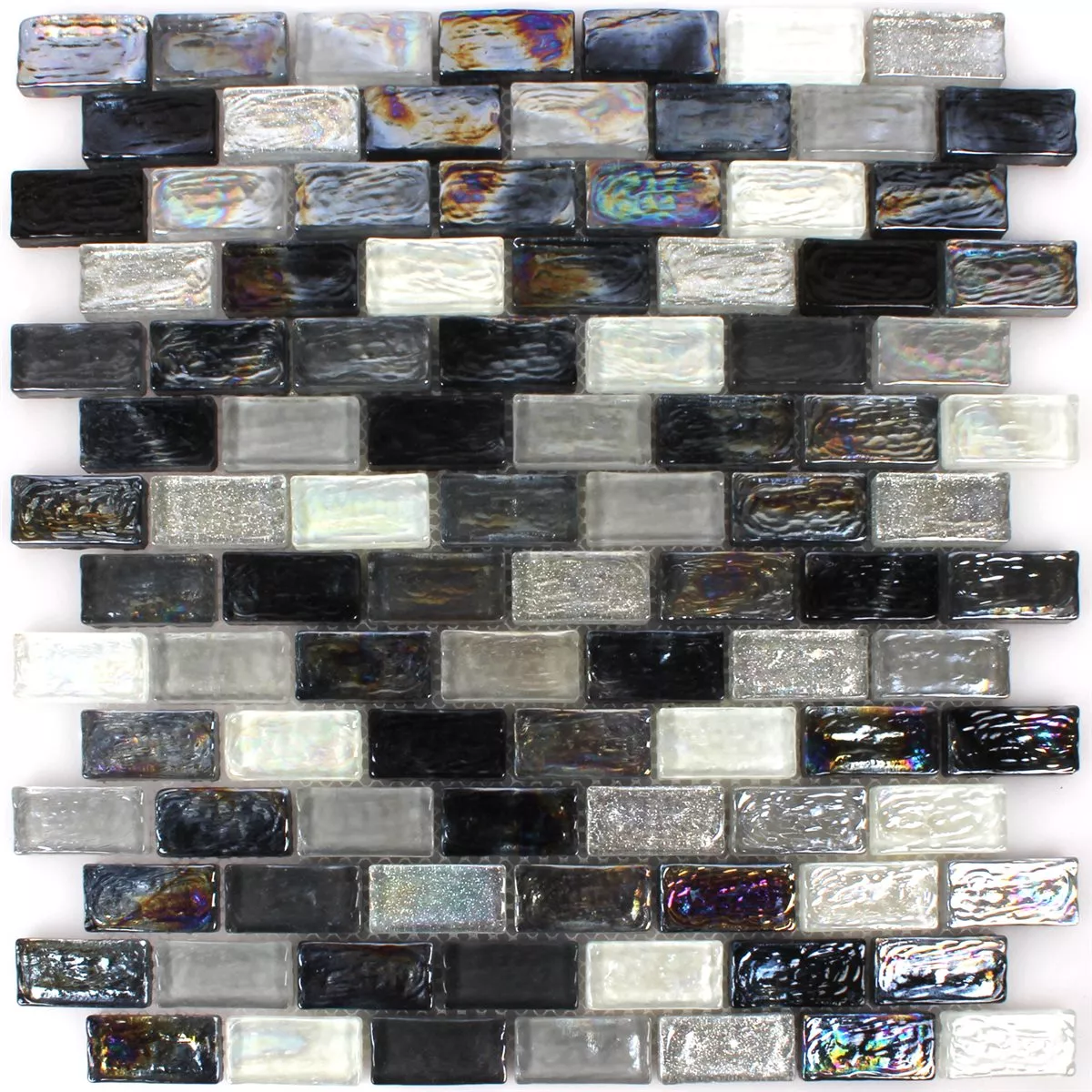 Muestra Azulejos De Mosaico Cristal Efecto Petrol Black 