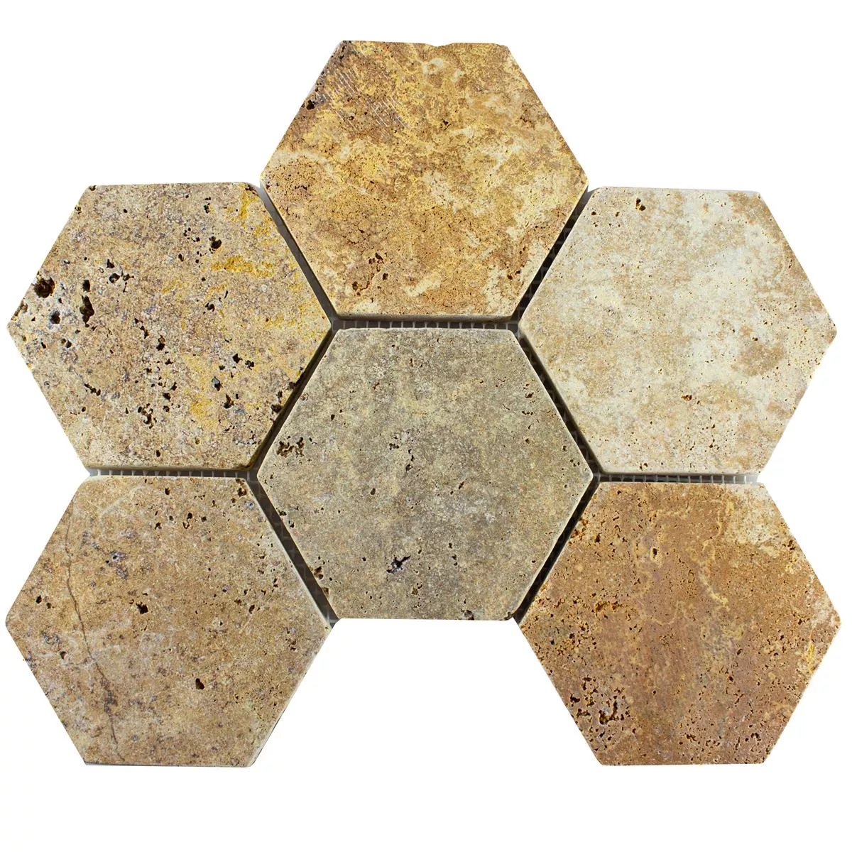 Travertino Piedra Natural Azulejos De Mosaico Mercado Hexagonales Oro