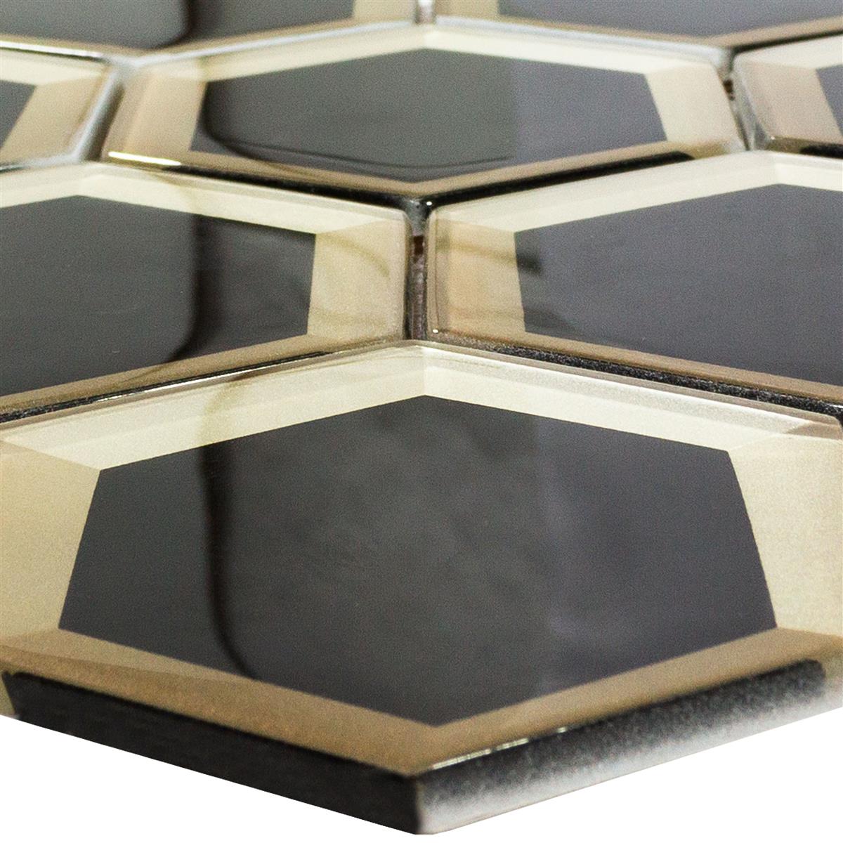 Mosaico de Cristal Arnold Hexagonales Negro Oro