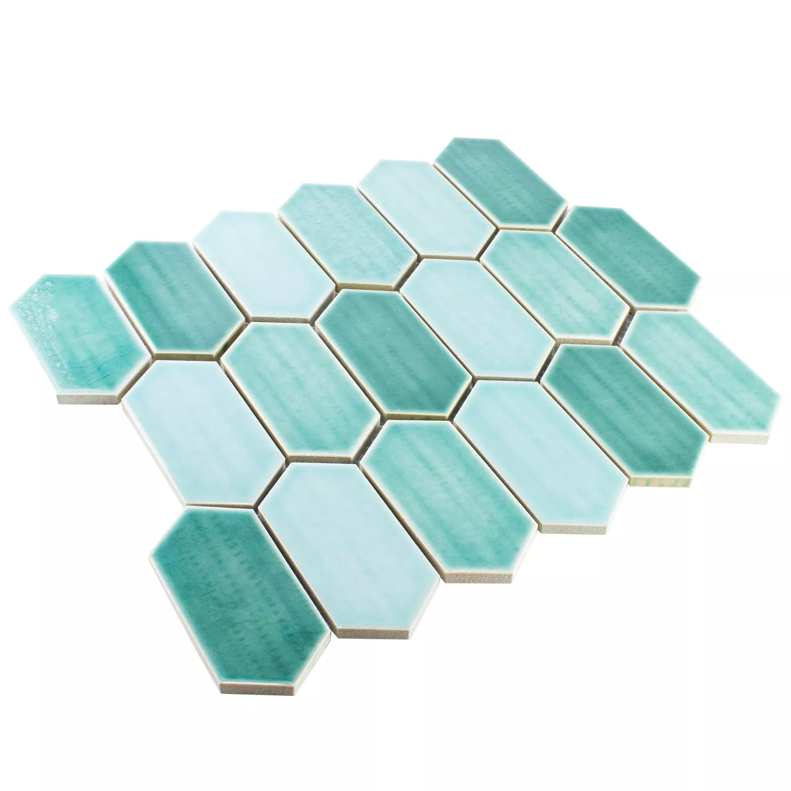 Muestra Cerámica Azulejos De Mosaico McCook Hexagonales Larga Turquesa Verde