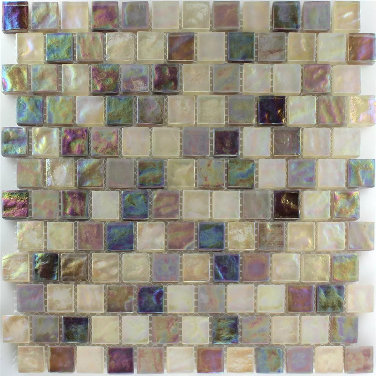 Muestra Azulejos De Mosaico Cristal Efecto Nacarado Crema