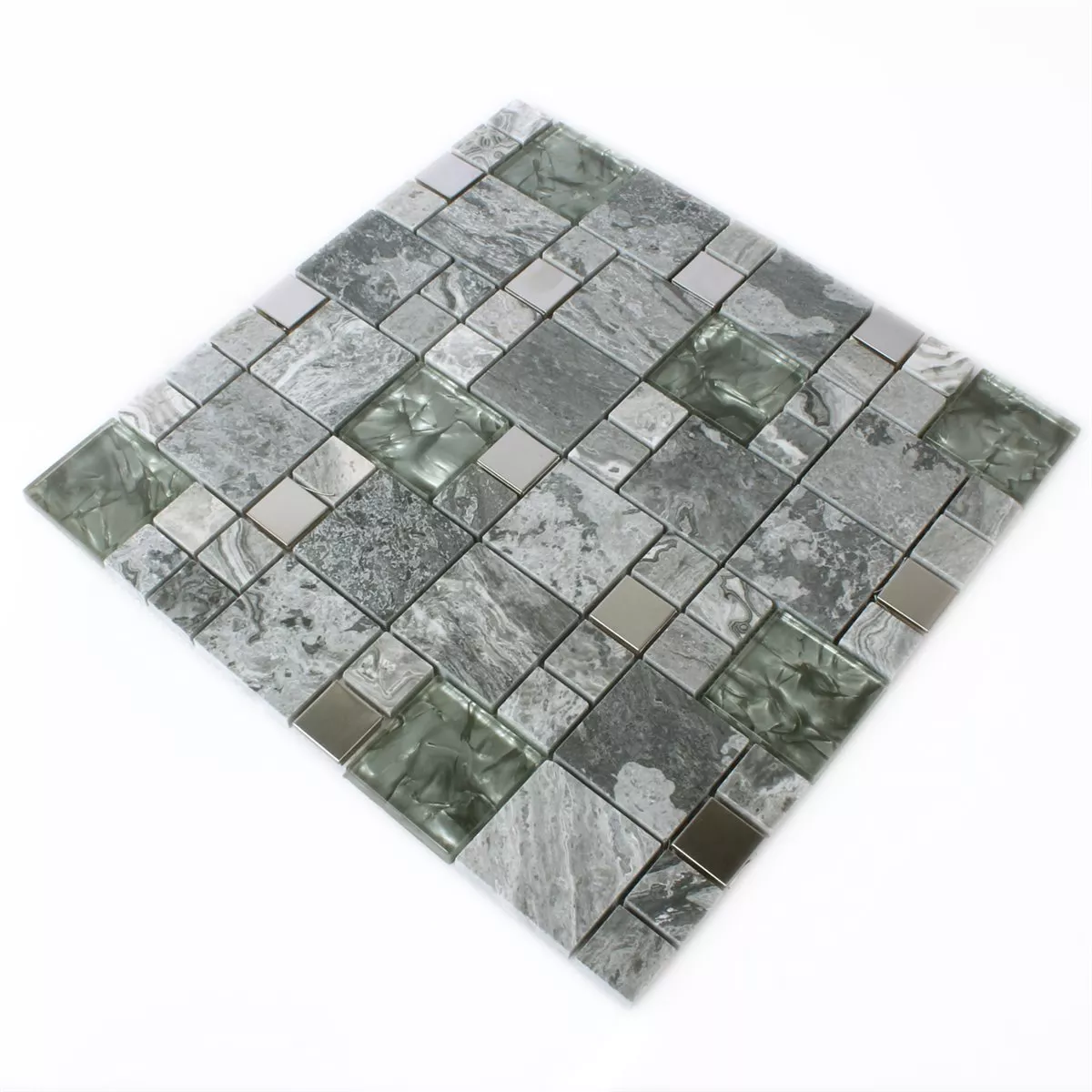 Muestra Azulejos De Mosaico Metal Cristal Piedra Natural Mezcla Gris Plateado