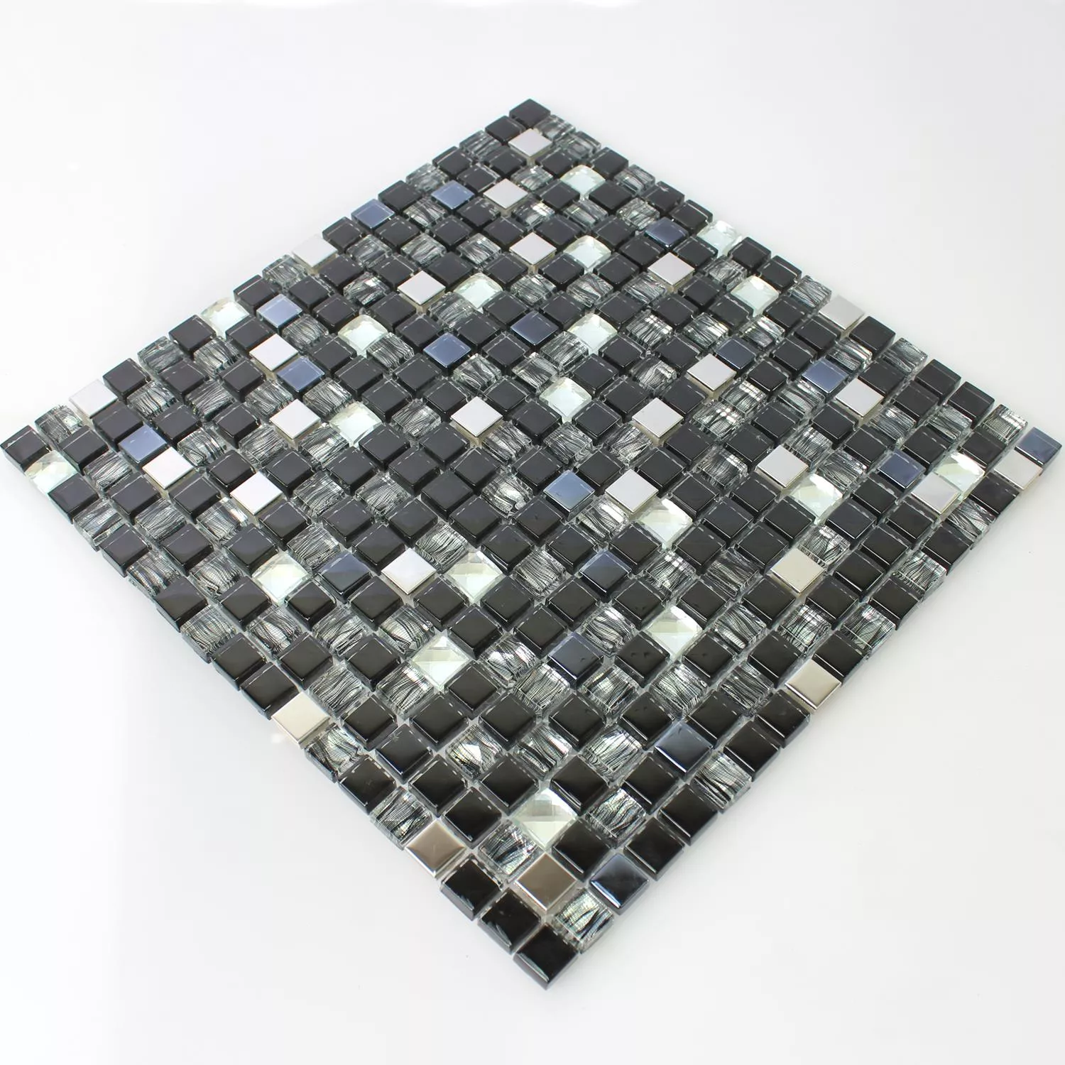 Azulejos De Mosaico Cristal Acero Inoxidable Malaya Negro Cuadrado 15
