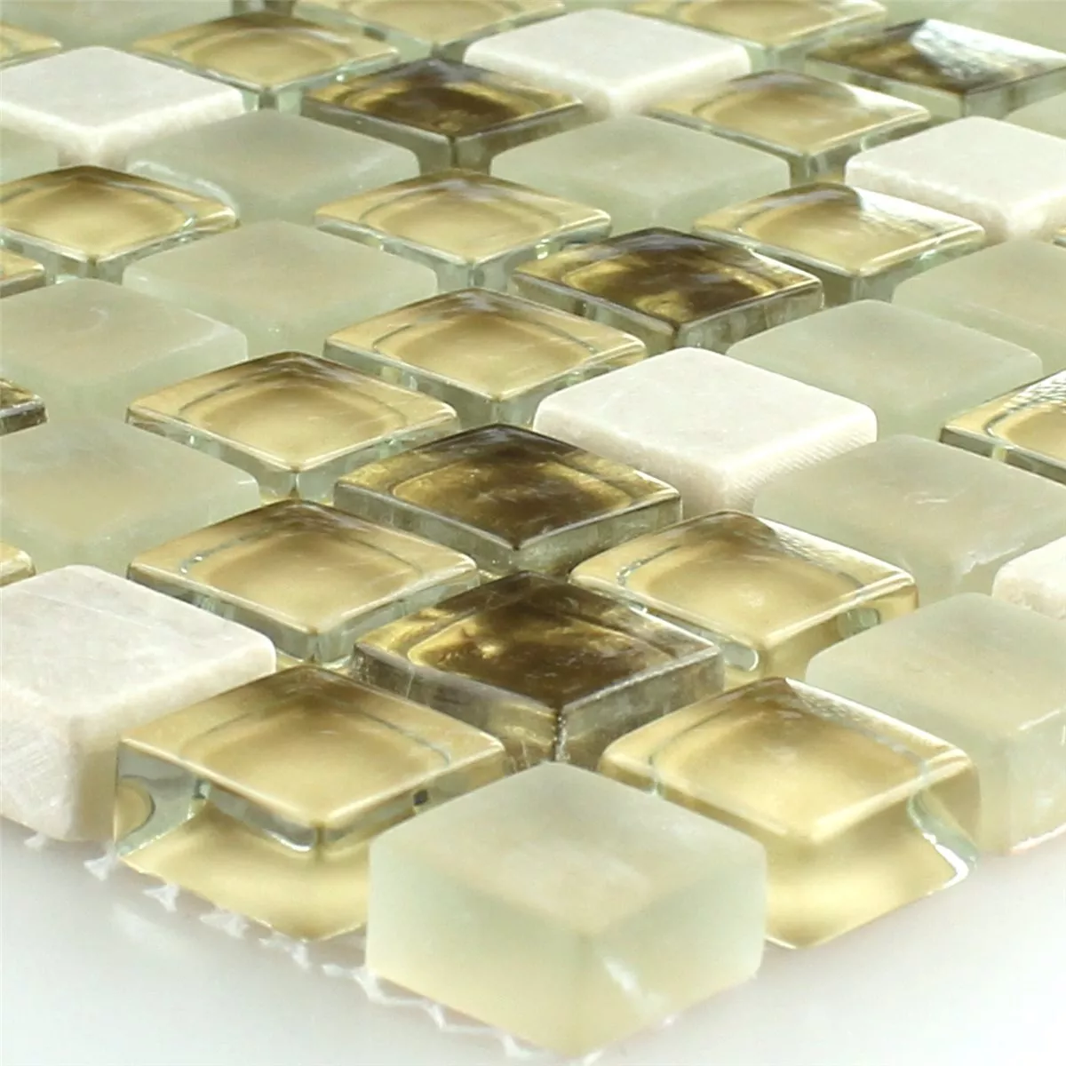 Azulejos De Mosaico Cristal Piedra Natural Blanco Oro Mezcla 15x15x8mm