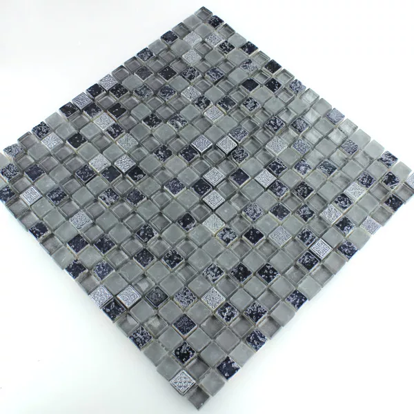 Muestra Azulejos De Mosaico Escimo Cristal Piedra Natural Mezcla Grey Black