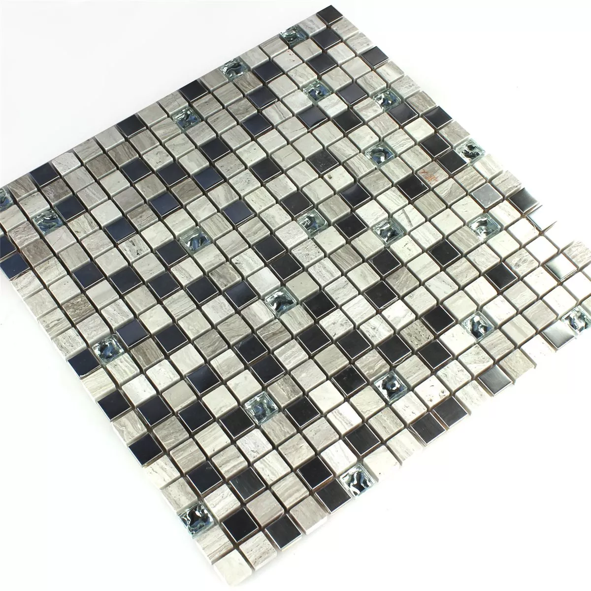 Azulejos De Mosaico Cristal Arenisca Acero Inoxidable Gris 15x15x8mm