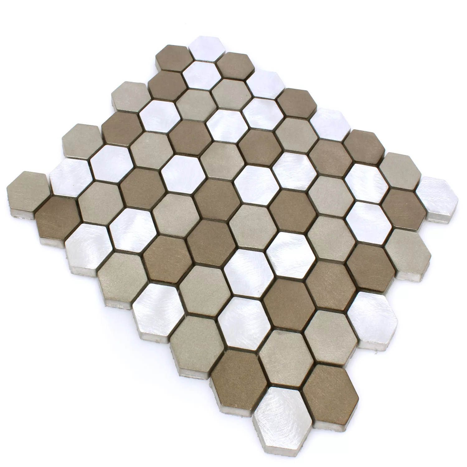 Muestra Azulejos De Mosaico Auminio Apache Hexagonales Marrón Plateado