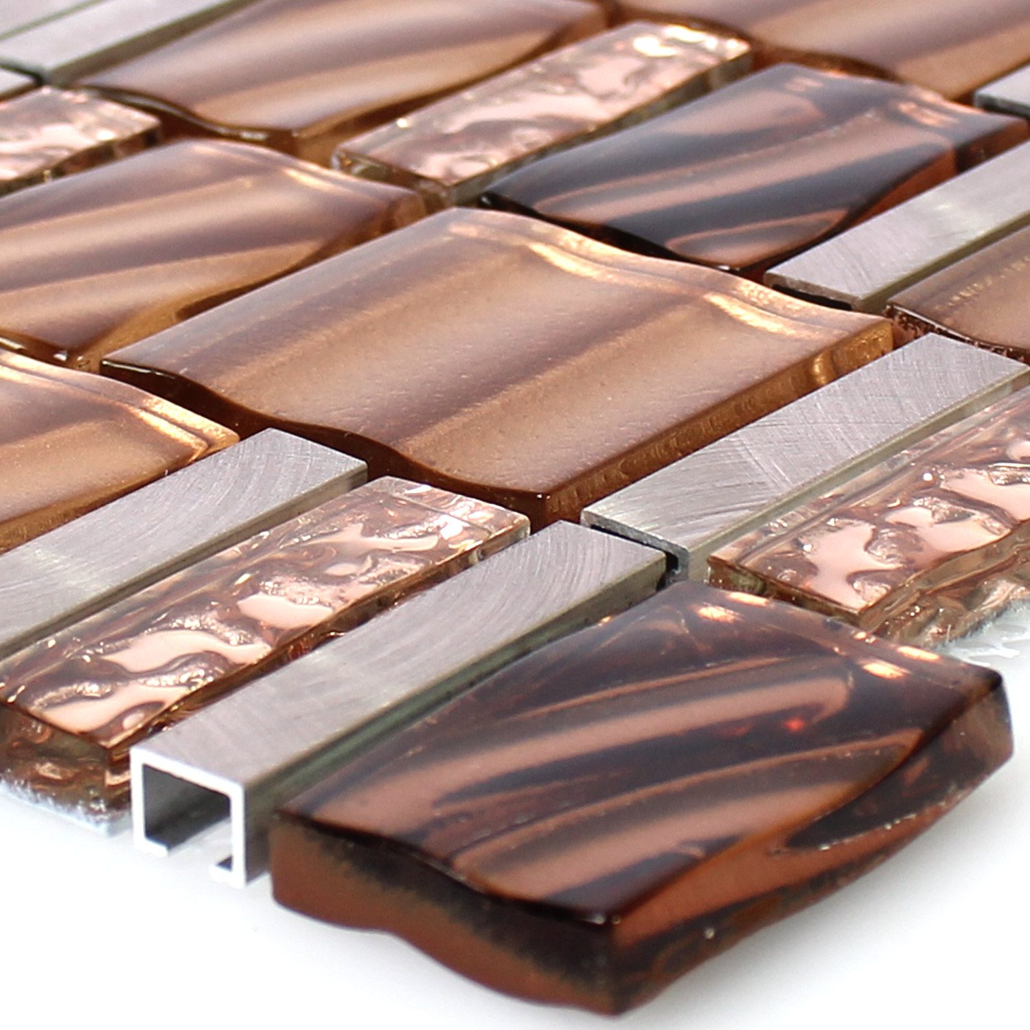 Muestra Azulejos De Mosaico Cristal Auminio Cobre Beige Mezcla