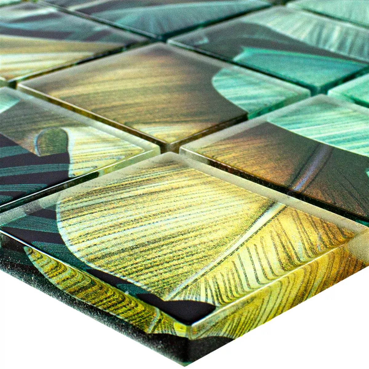 Muestra Mosaico de Cristal Azulejos Pittsburg Flor Óptica Verde Marrón