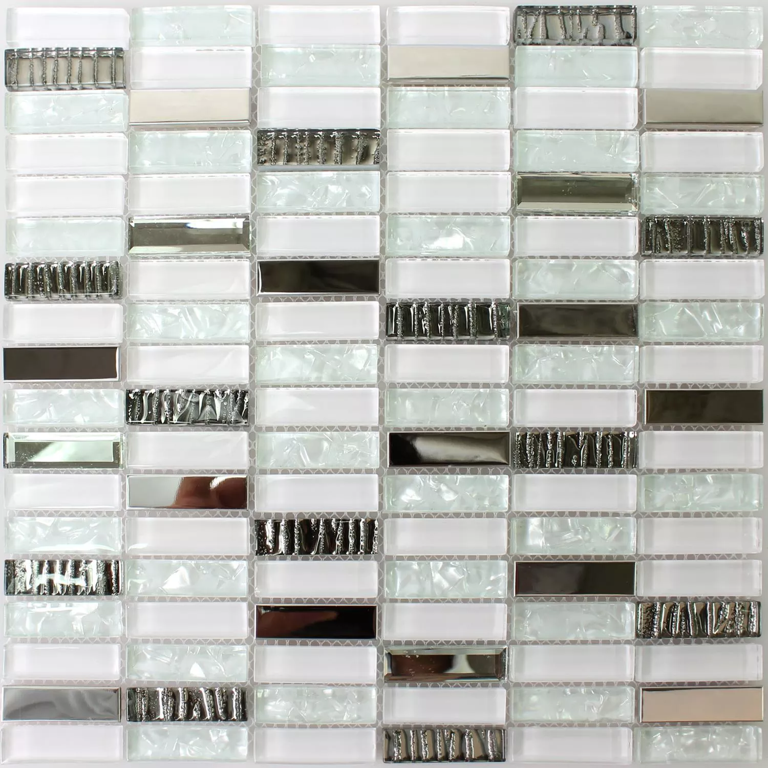 Azulejos De Mosaico Cristal Acero Inoxidable Blanco Mezcla
