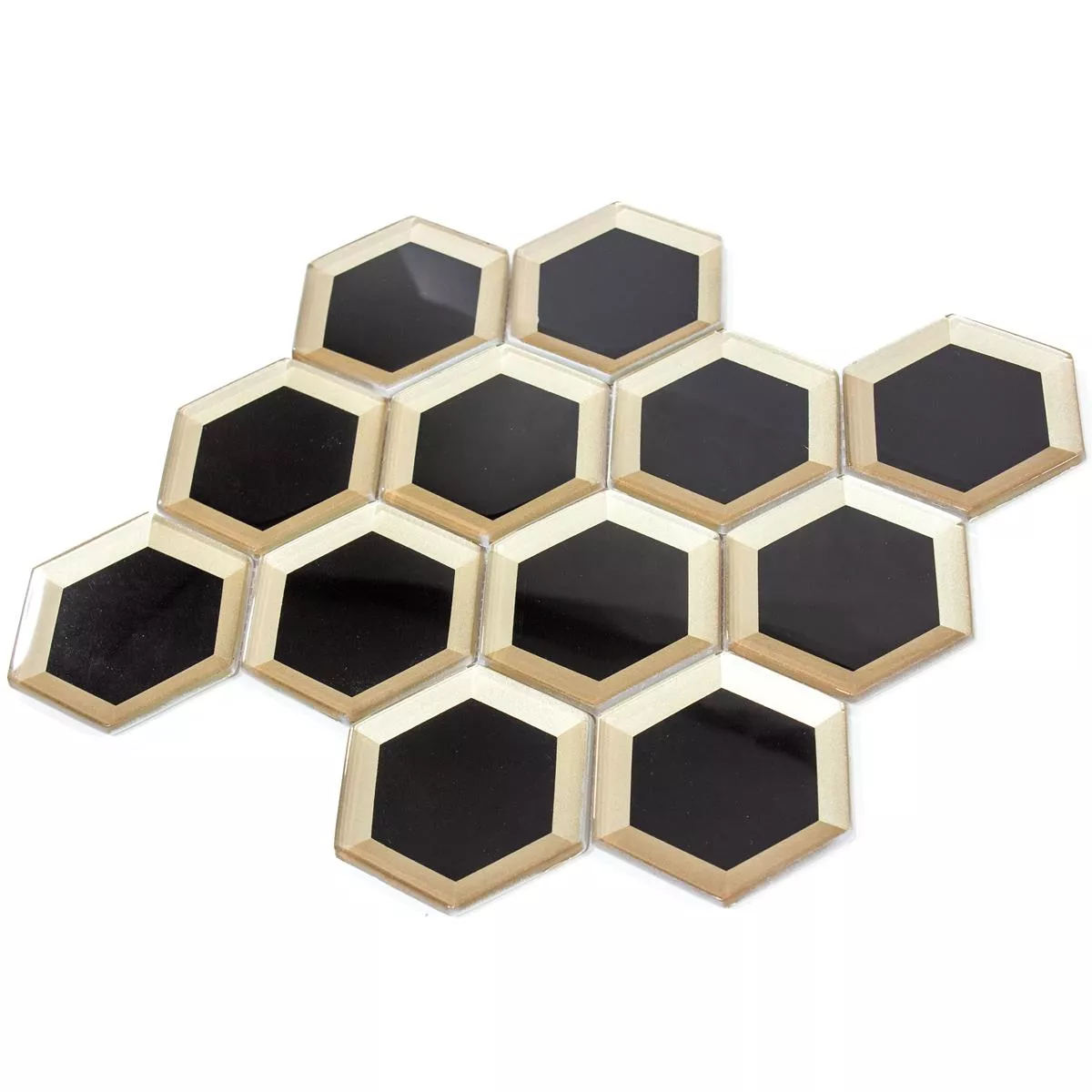 Mosaico de Cristal Arnold Hexagonales Negro Oro