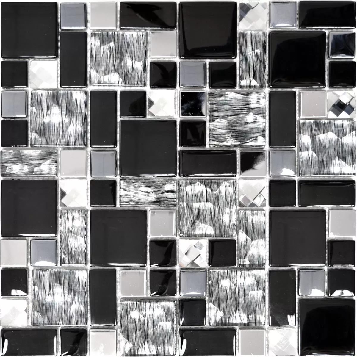 Cristal Metal Azulejos De Mosaico Malaya Negro 3 Mezcla