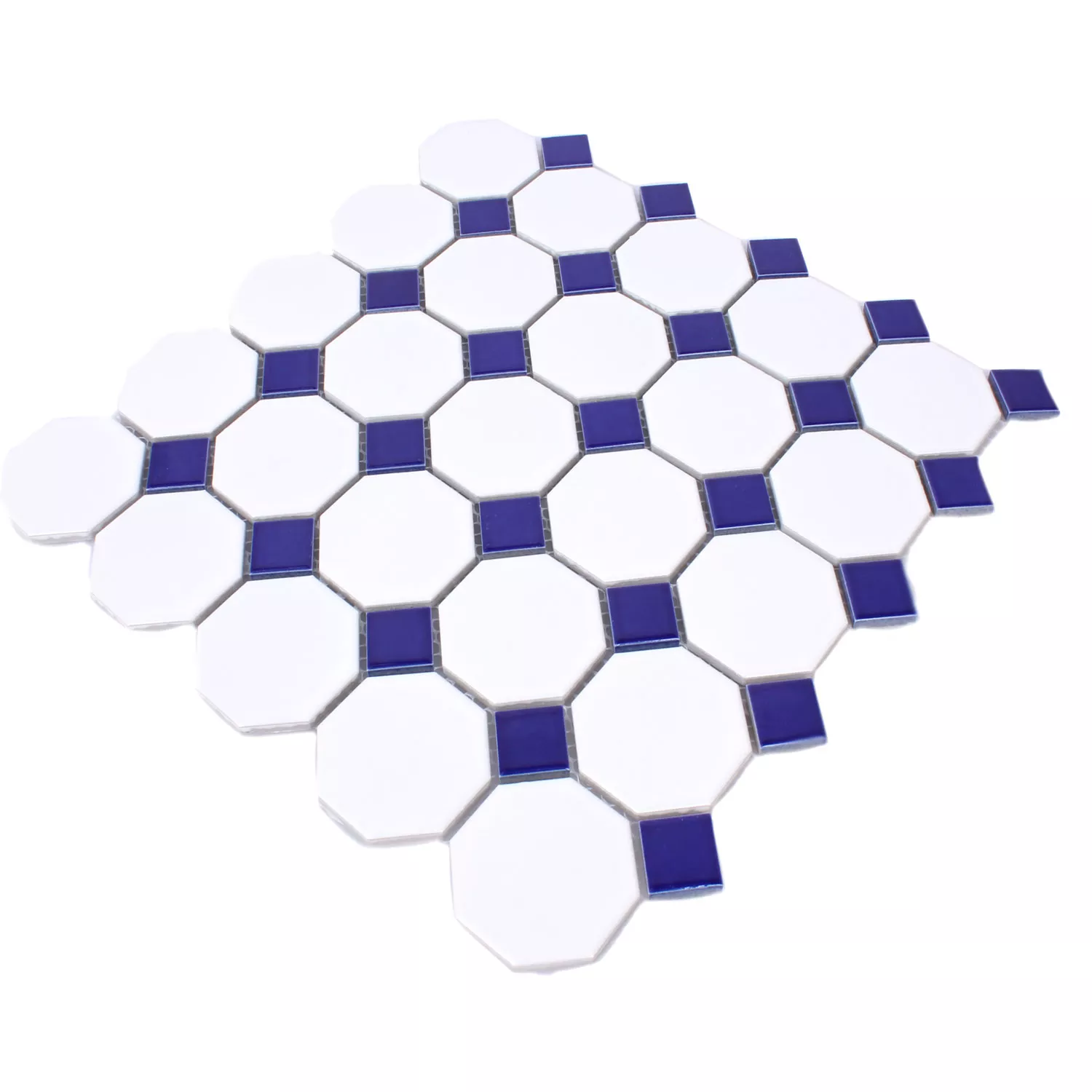 Muestra Azulejos De Mosaico Cerámica Octagon Belami Blanco Azul