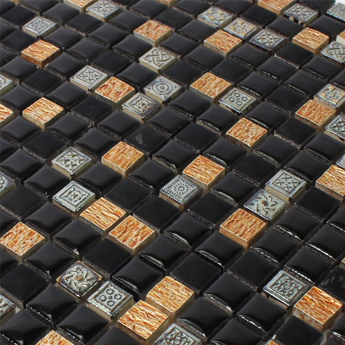 Muestra Azulejos De Mosaico Resina Piedra Natural Negro Cobre