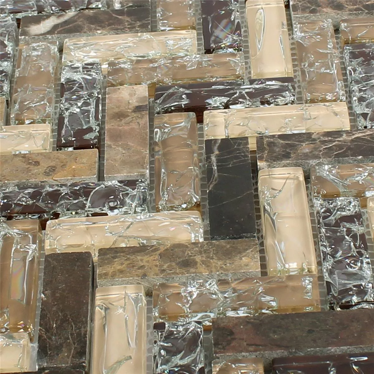 Muestra Azulejos De Mosaico Cristal Piedra Natural Malawi Dark Emperador Espinas De Pescado