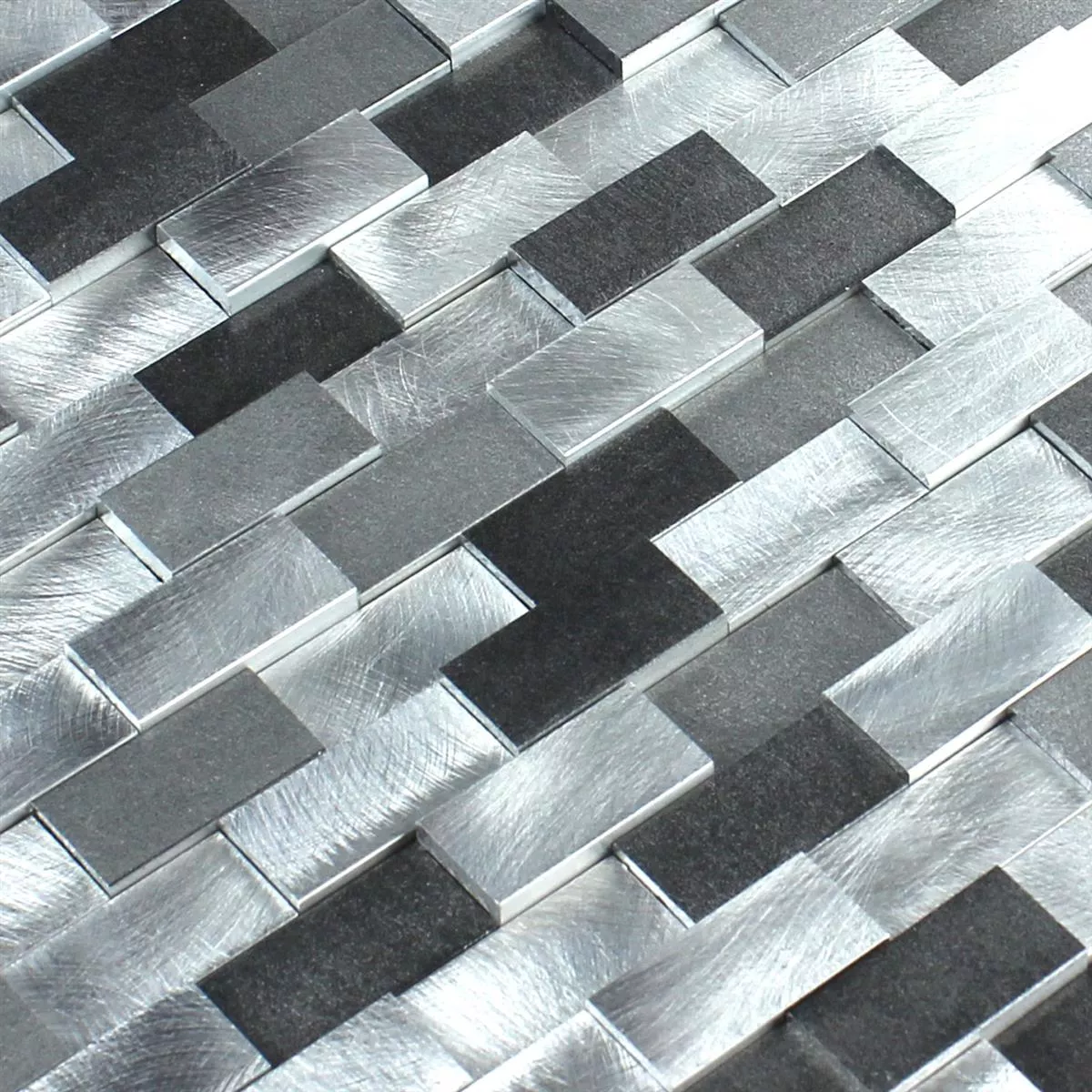 Azulejos De Mosaico Auminio Metal Langley 3D Negro Gris