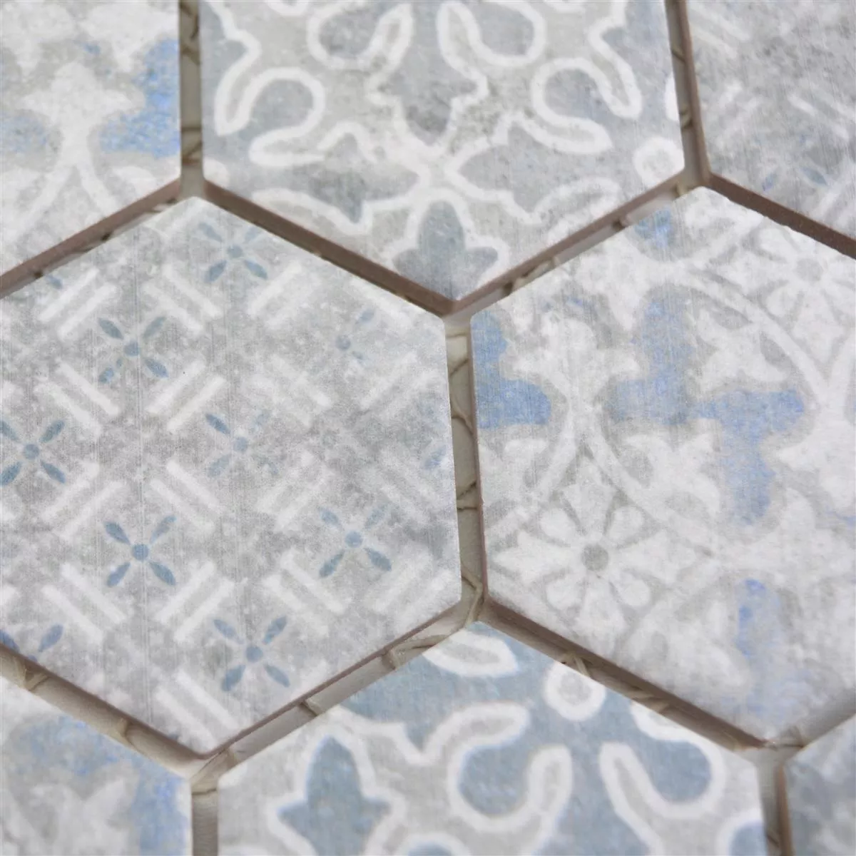 Mosaico Cerámico Retro Azulejos Lawinia Hexagonales Azul