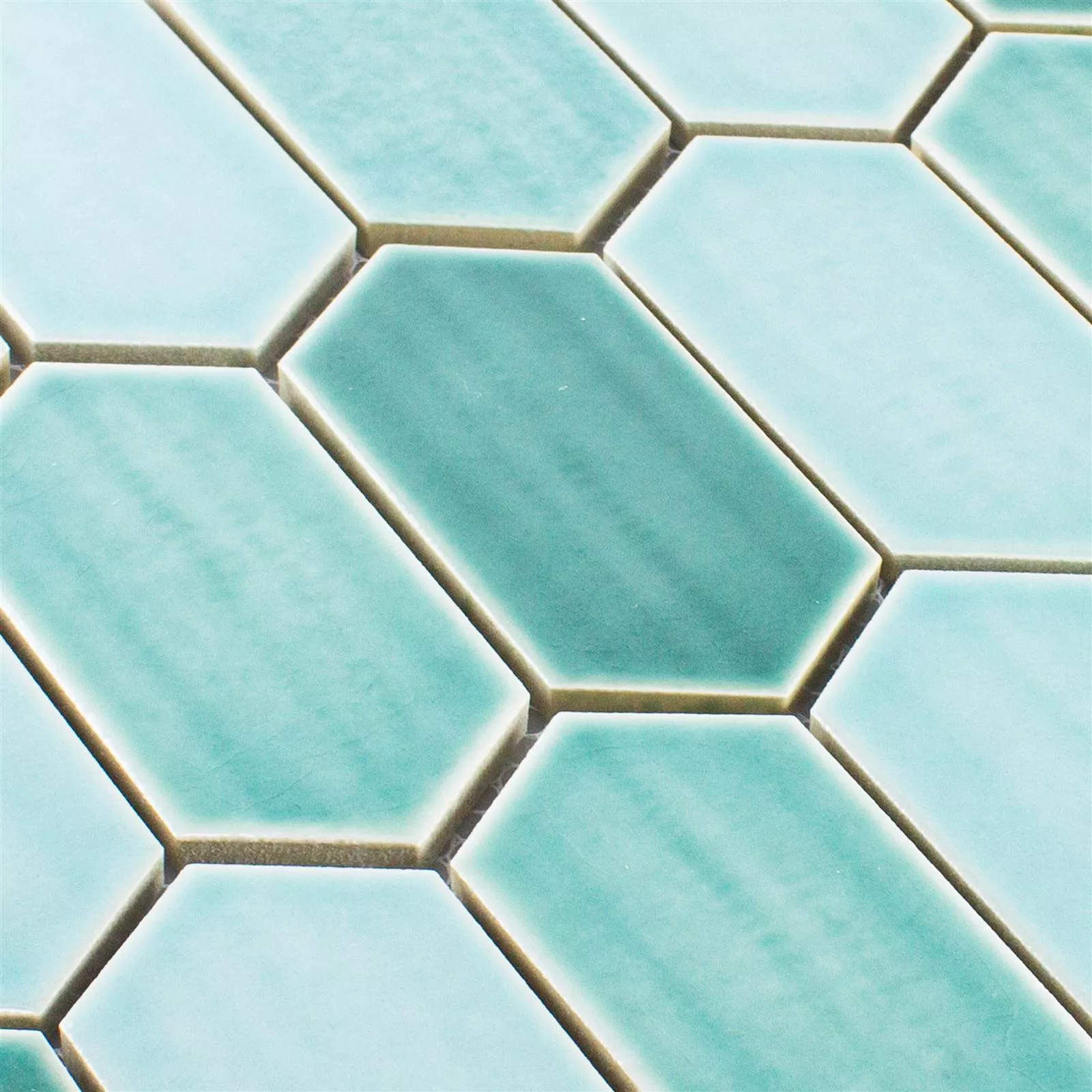 Muestra Cerámica Azulejos De Mosaico McCook Hexagonales Larga Turquesa Verde