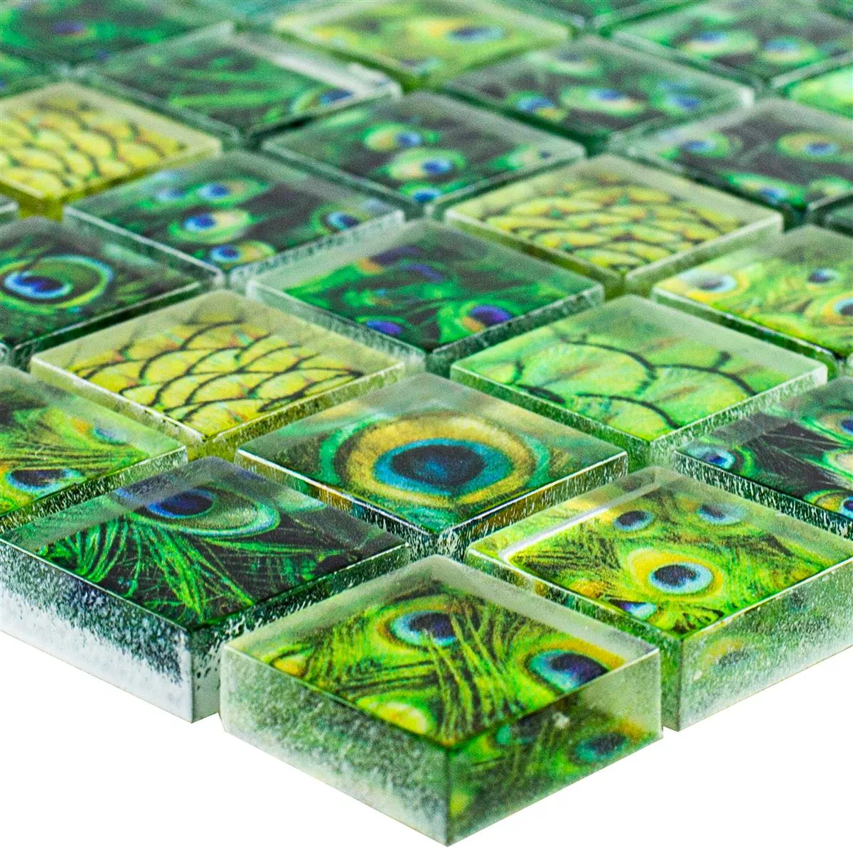 Muestra Mosaico de Cristal Azulejos Peafowl Verde 23