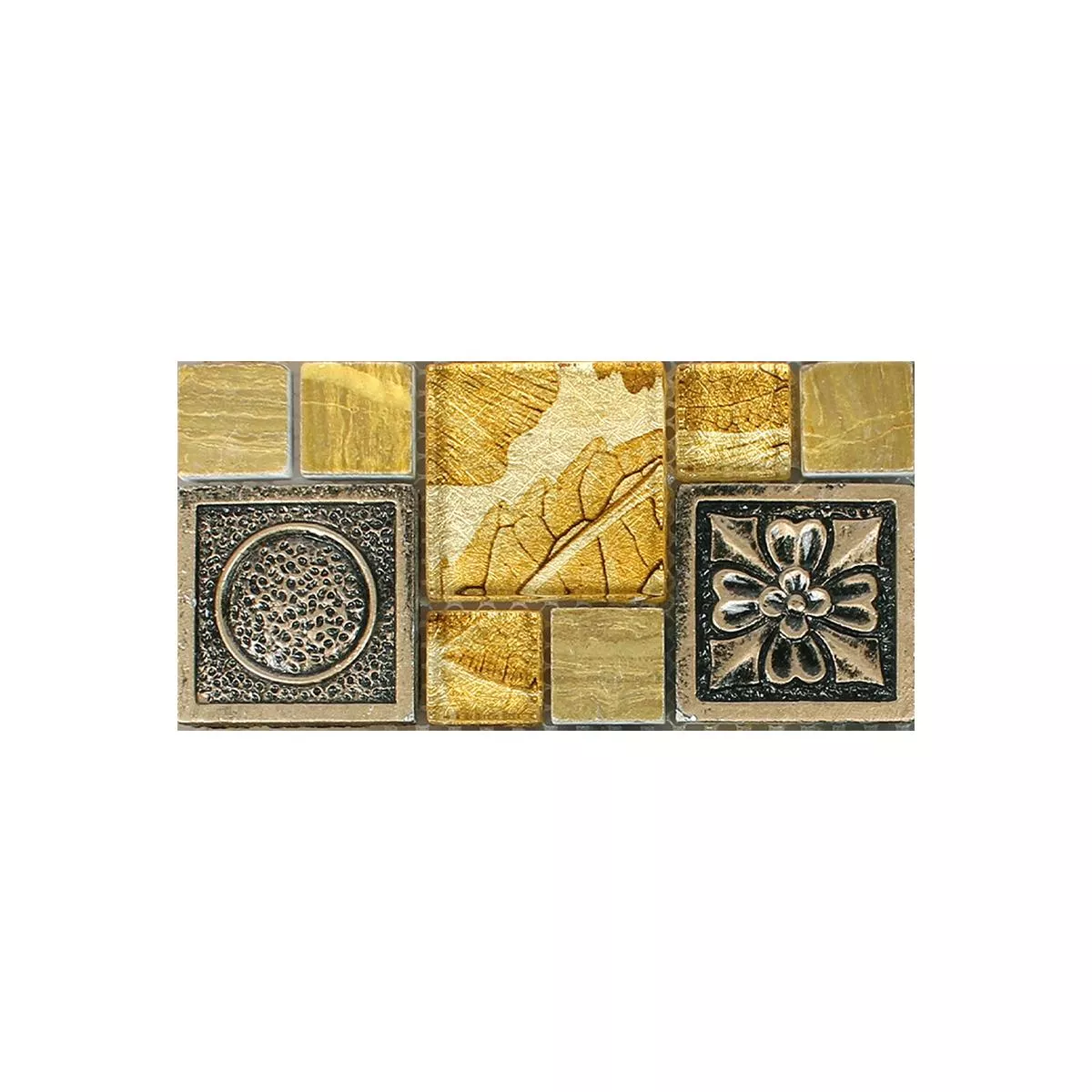 Muestra Azulejos De Mosaico Levanzo Cristal Resina Ornamento Mezcla Oro