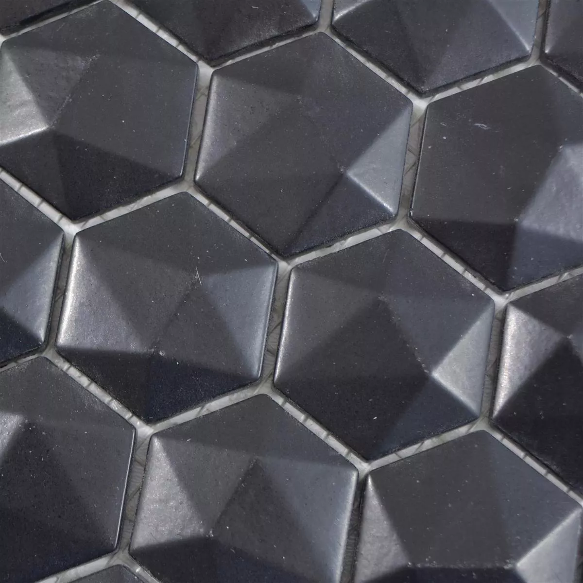 Muestra Mosaico De Cristal Azulejos Benevento Hexagonales 3D Negro