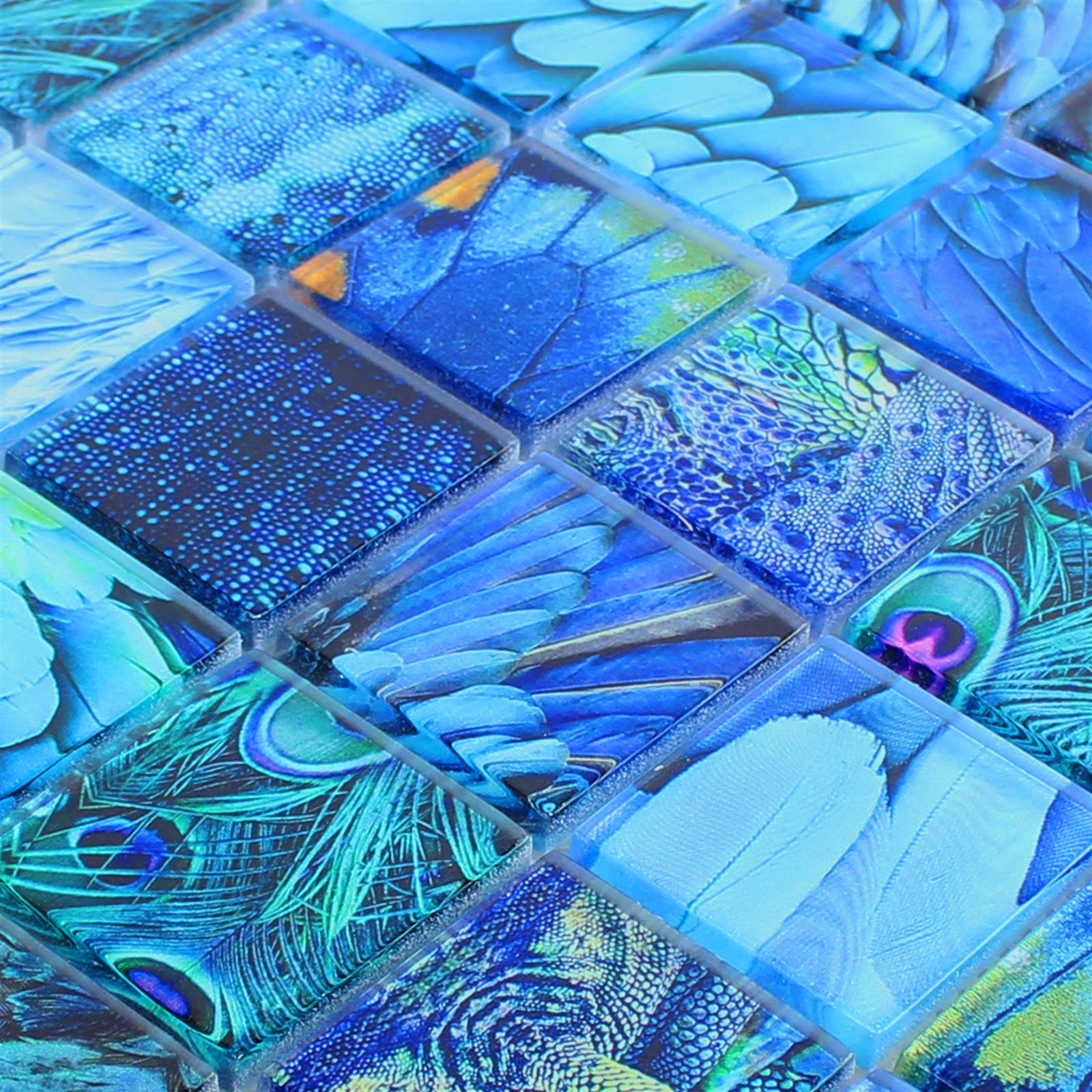 Mosaico De Cristal Azulejos Peafowl Azul