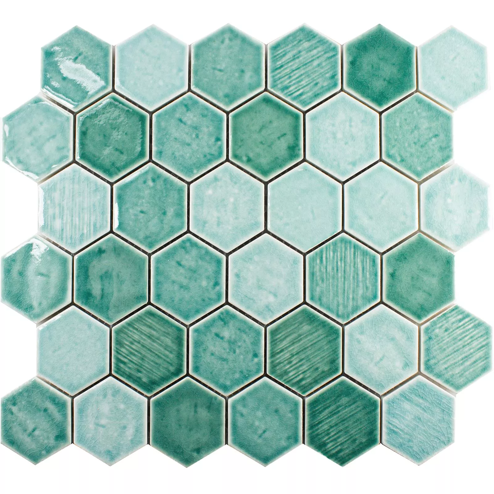 Cerámica Azulejos De Mosaico Roseburg Hexagonales Brillante Turquesa