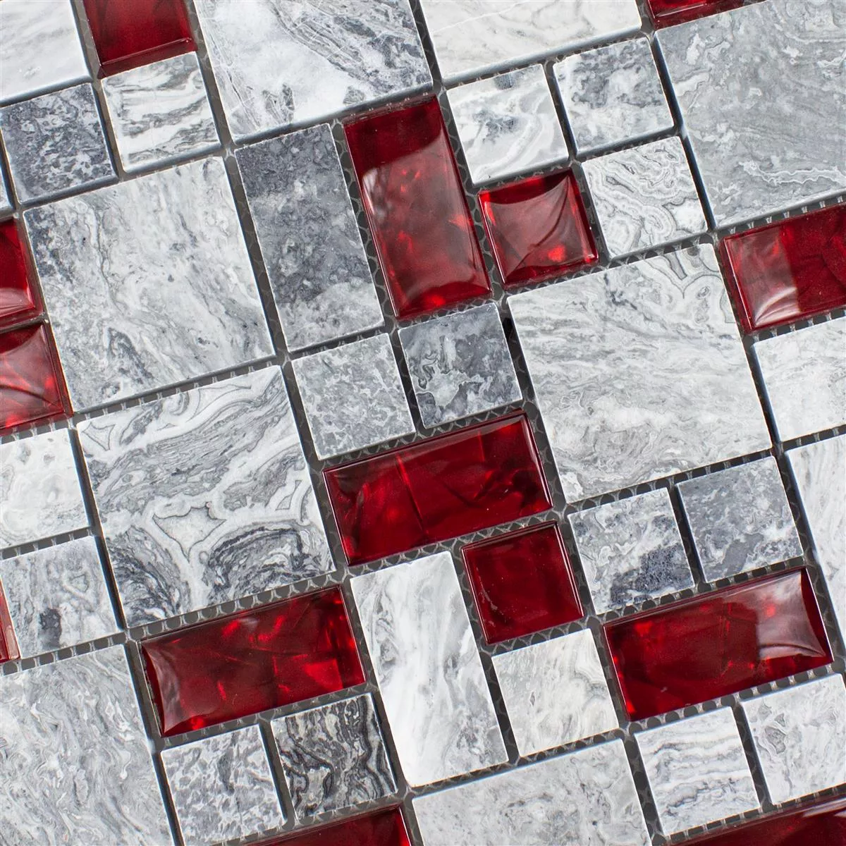 Muestra Vidrio Piedra Natural Mosaico Azulejos Gris Sinop Rojo 2 Mix