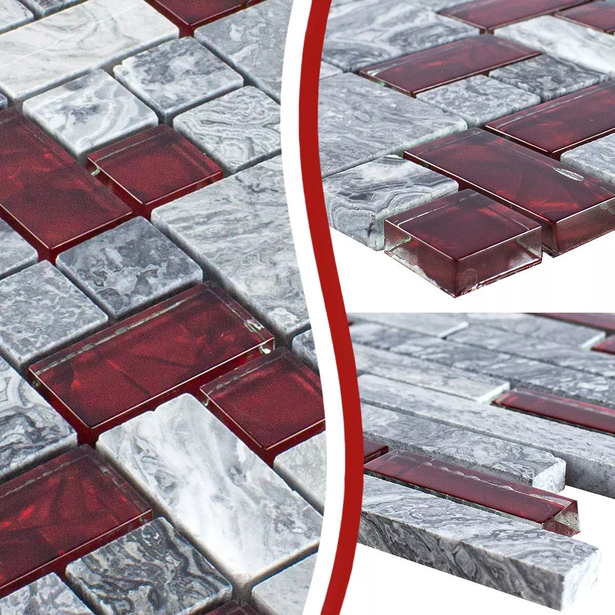 Vidrio Piedra Natural Mosaico Azulejos Sinop Gris Rojo