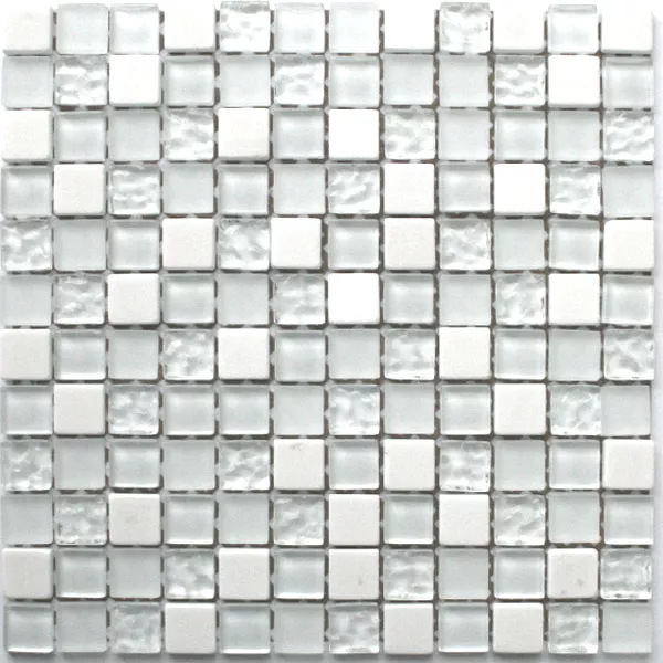 Muestra Azulejos De Mosaico Cristal Mármol  Blanco Mezcla