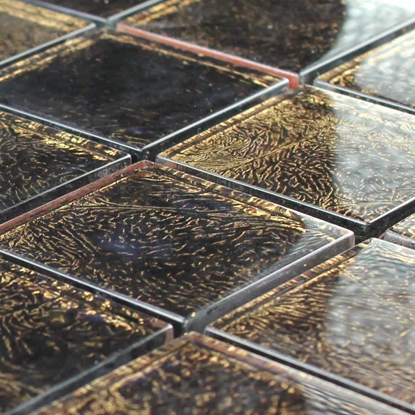 Mosaico De Cristal 48x48x8mm Marrón Oro Metal