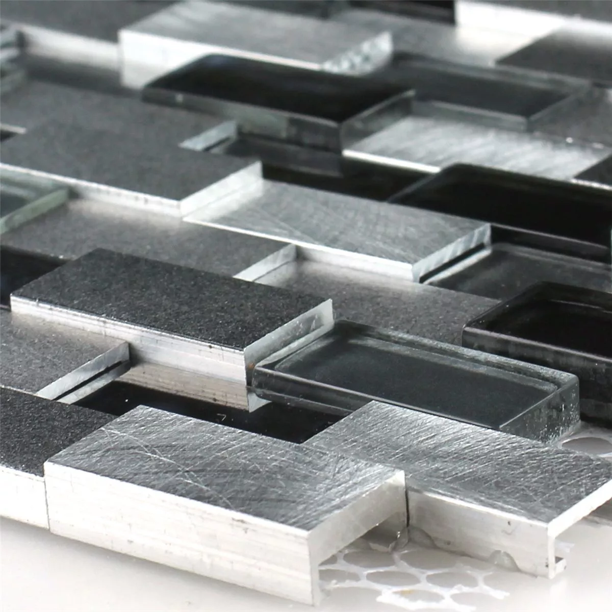 Azulejos De Mosaico Auminio Cristal Design 3D Negro Plateado