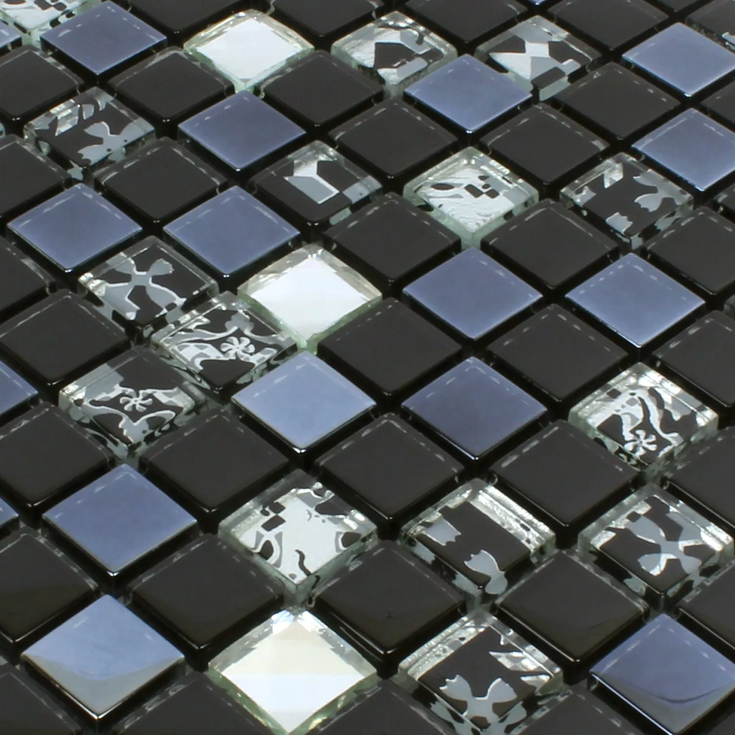 Muestra Mosaico de Cristal Azulejos Kunia Negro Plateado