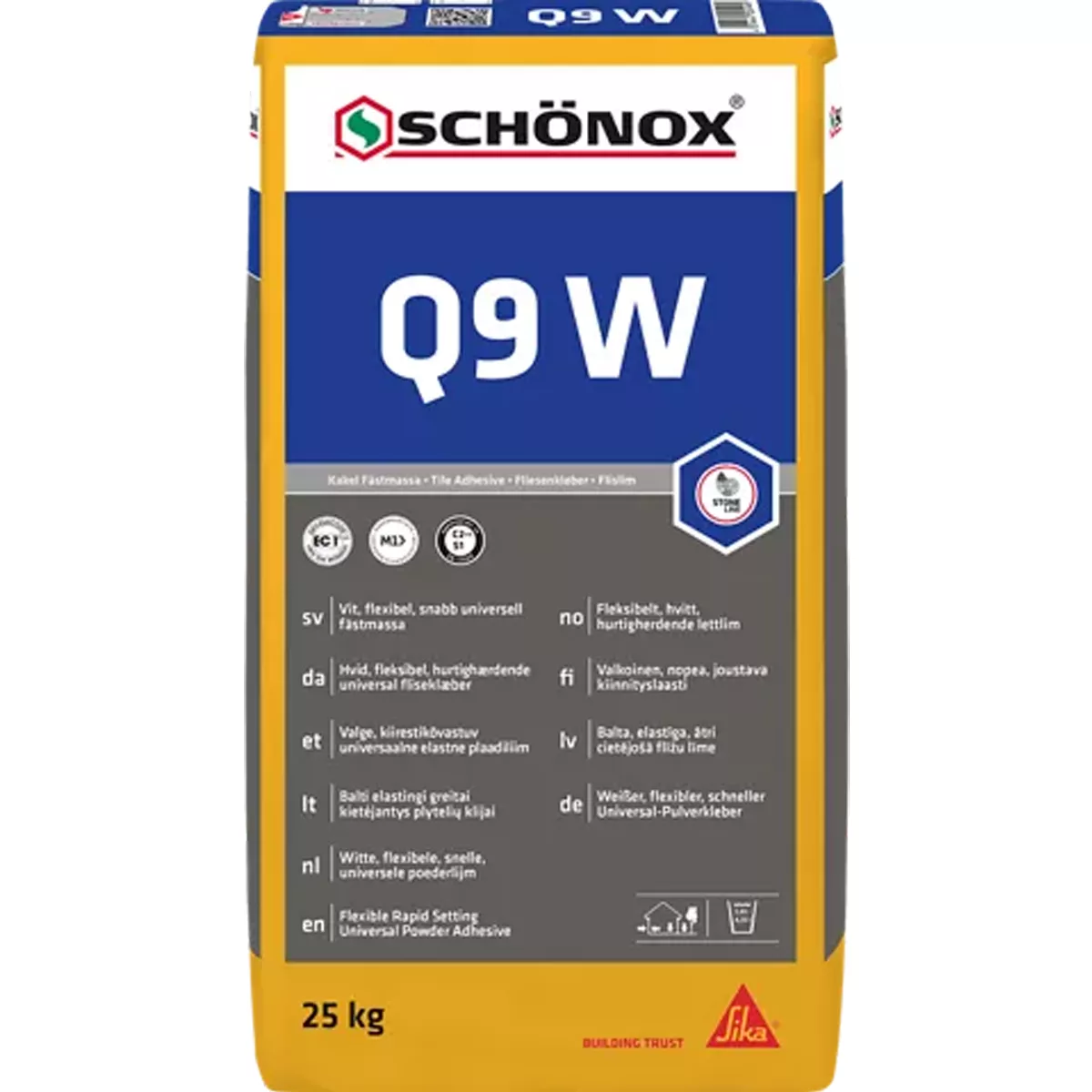 Adhesivo para baldosas Schönox Q9 W Blanco Flexible Adhesivo Universal en Polvo 25 KG