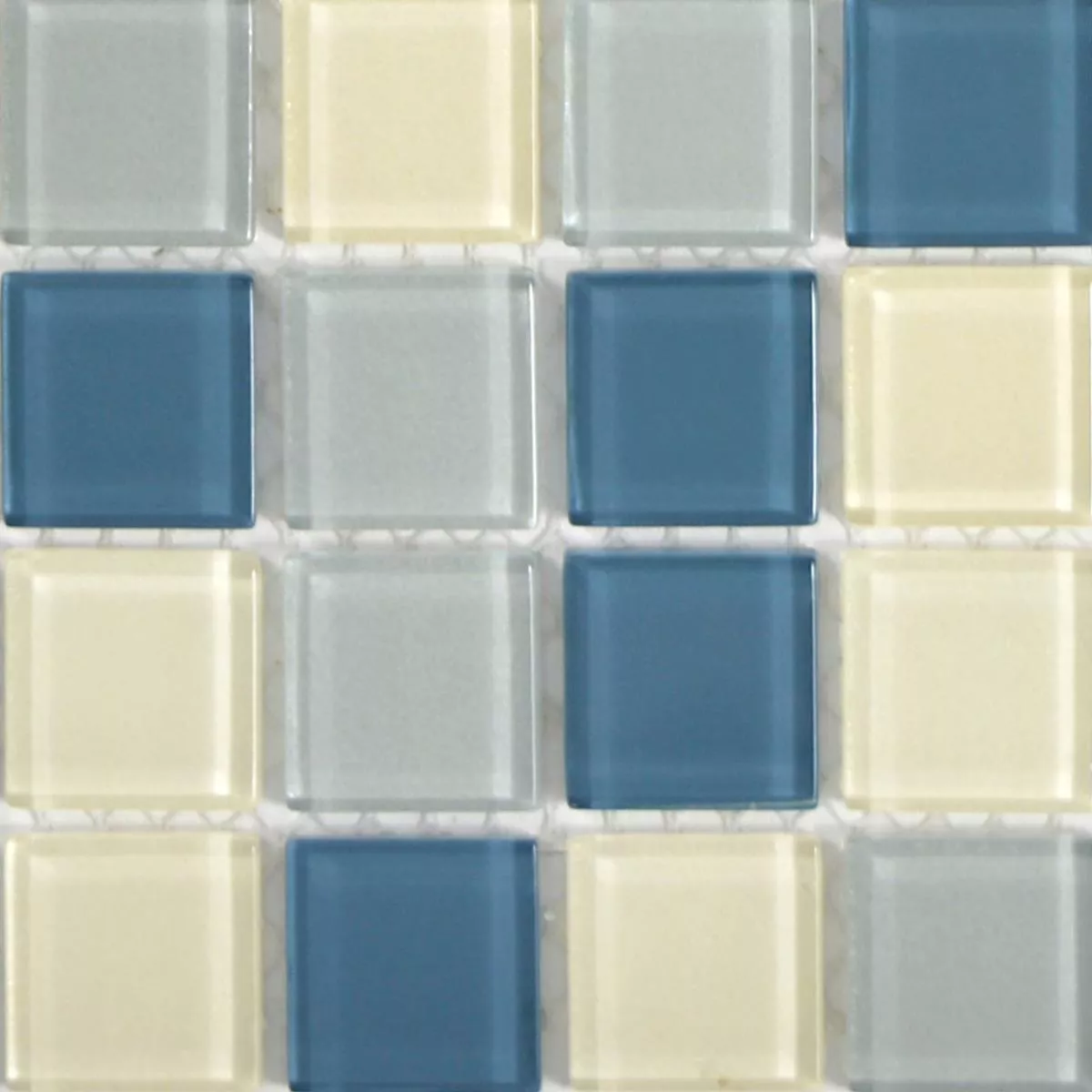 Muestra Mosaico De Cristal Azulejos Bommel Plateado Blanco Azul