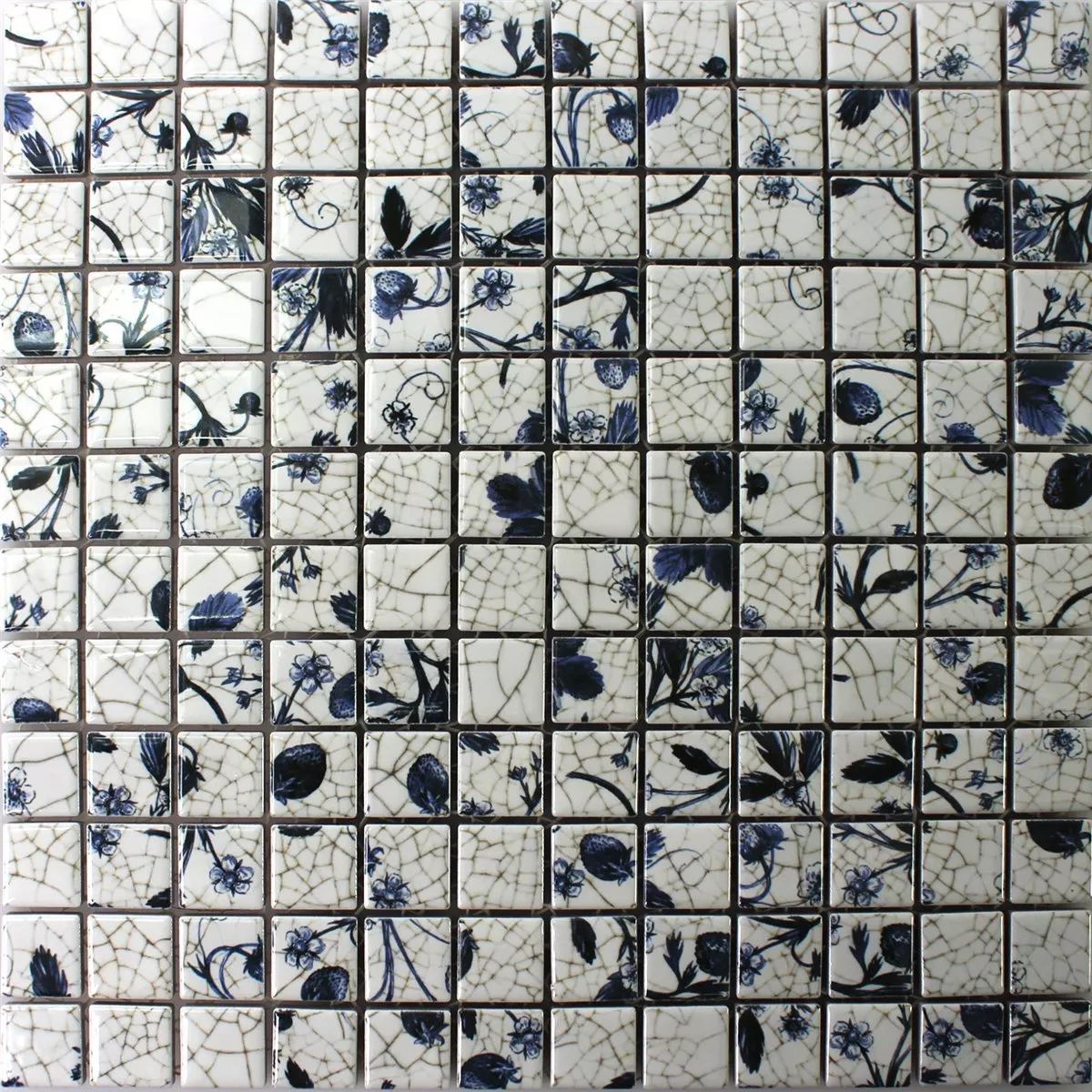 Azulejos De Mosaico Cerámica Strawberry Blanco Azul