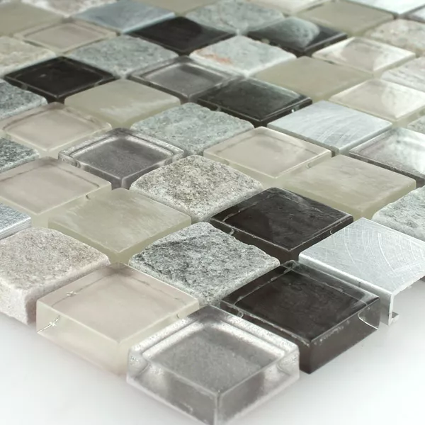 Azulejos De Mosaico Cristal Acero Inoxidable Metal Cuarcita