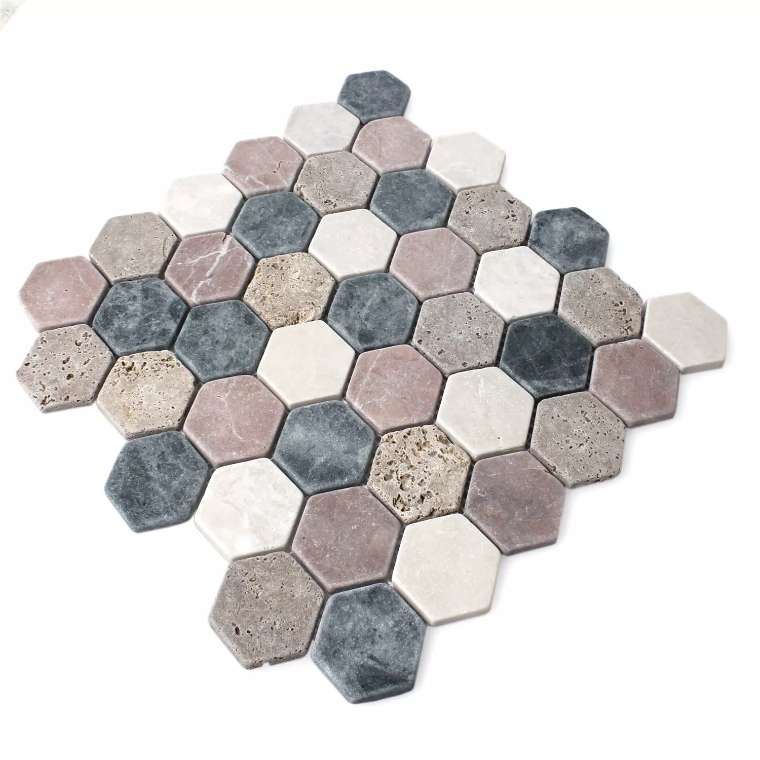 Muestra Azulejos De Mosaico Mármol Tarsus Hexagonales Colorido