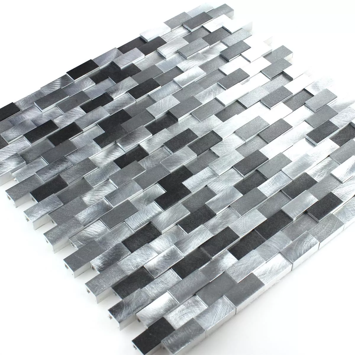Azulejos De Mosaico Auminio Metal Langley 3D Negro Gris