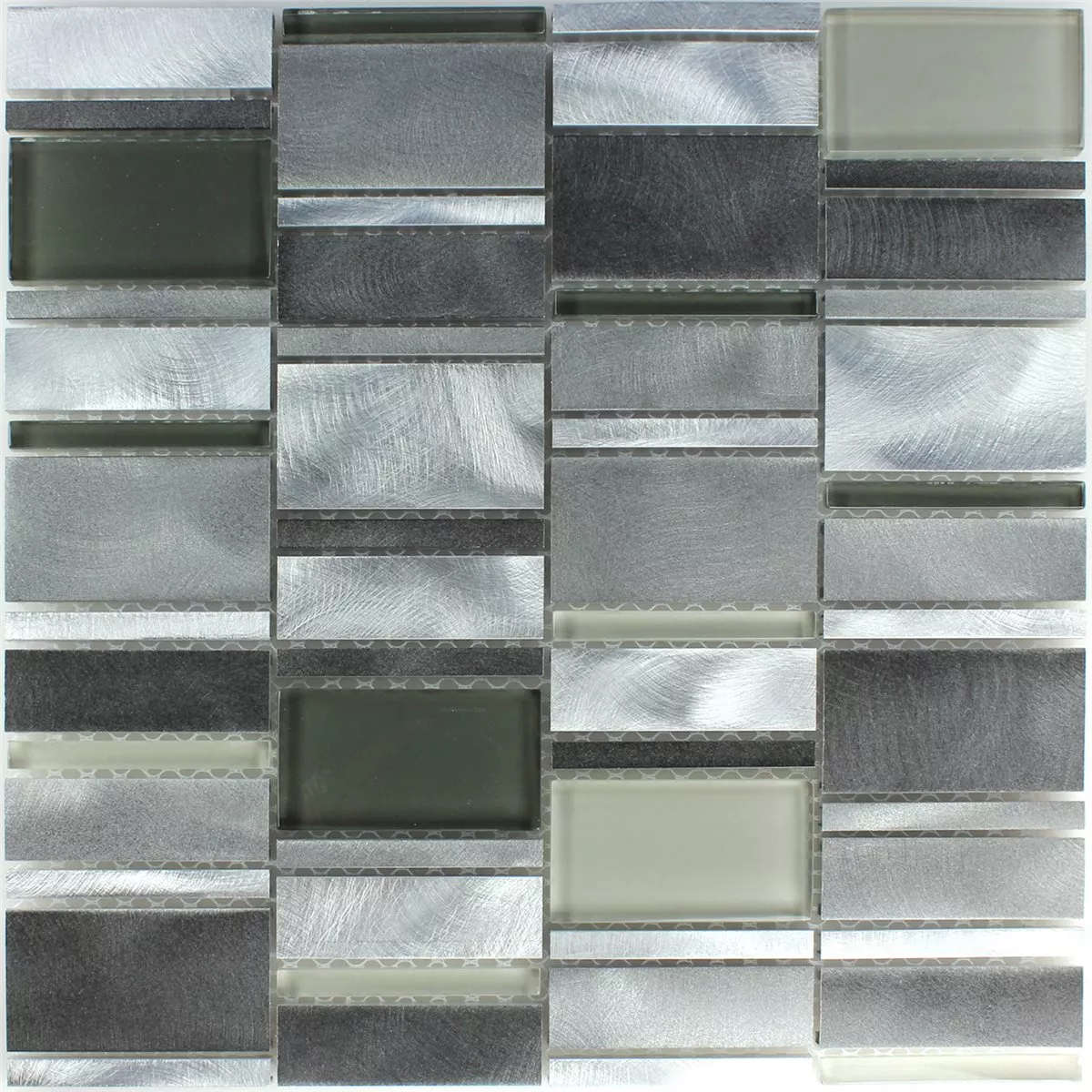 Muestra Azulejos De Mosaico Auminio Cristal Gris Plateado