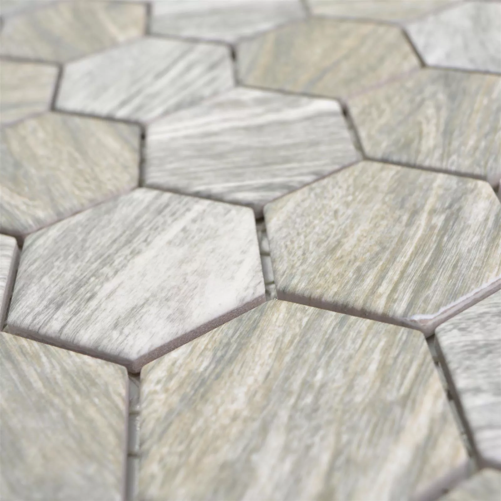 Mosaico Cerámico Duponti Hexagonales Aspecto De Madera Gris
