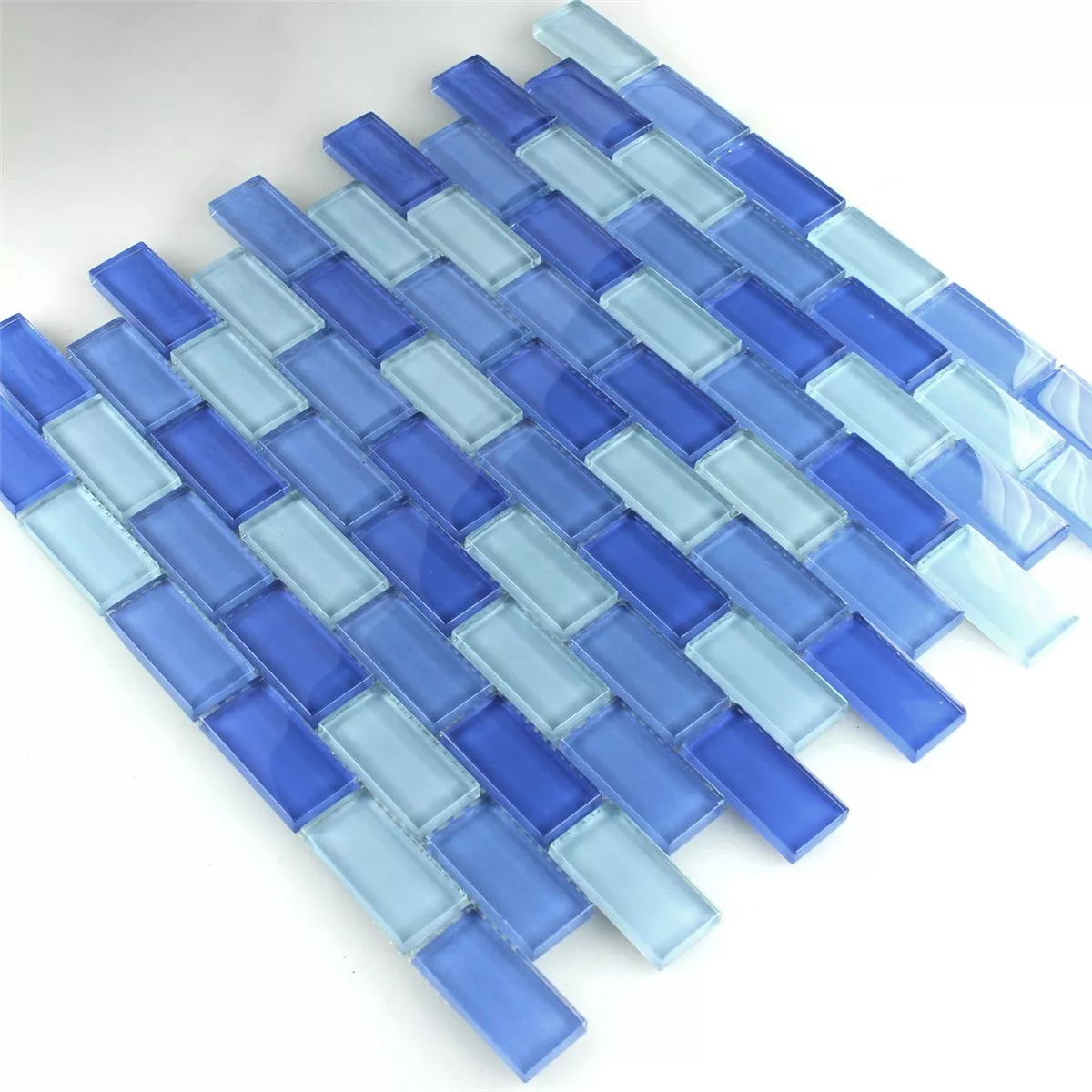Muestra Azulejos De Mosaico Cristal Brick Azul Claro Mezcla 