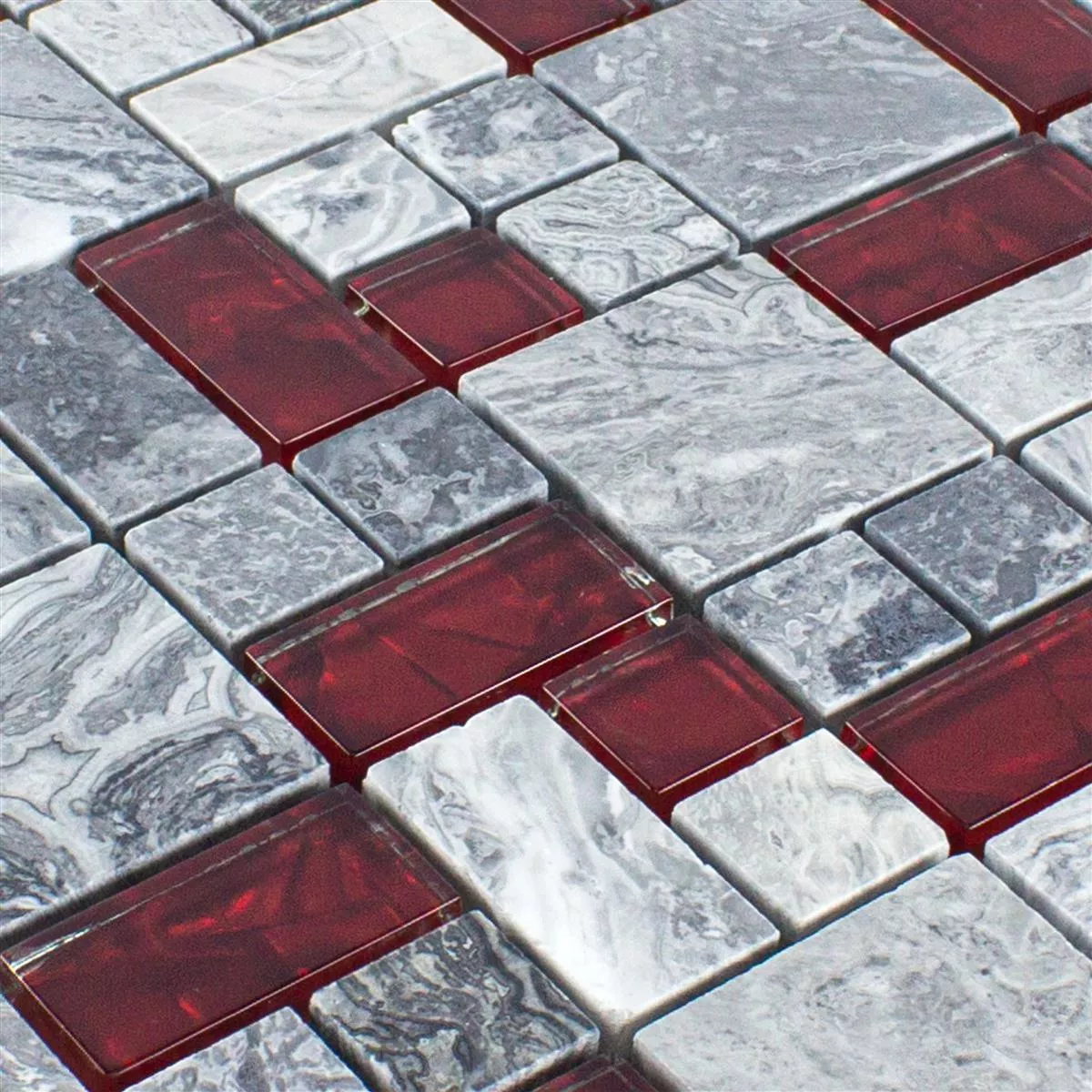 Vidrio Piedra Natural Mosaico Azulejos Gris Sinop Rojo 2 Mix